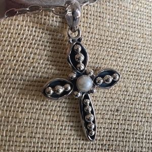 SILPADA "Contemporary Credence" Sterling Silver & Pearl Cross Pendant S0971